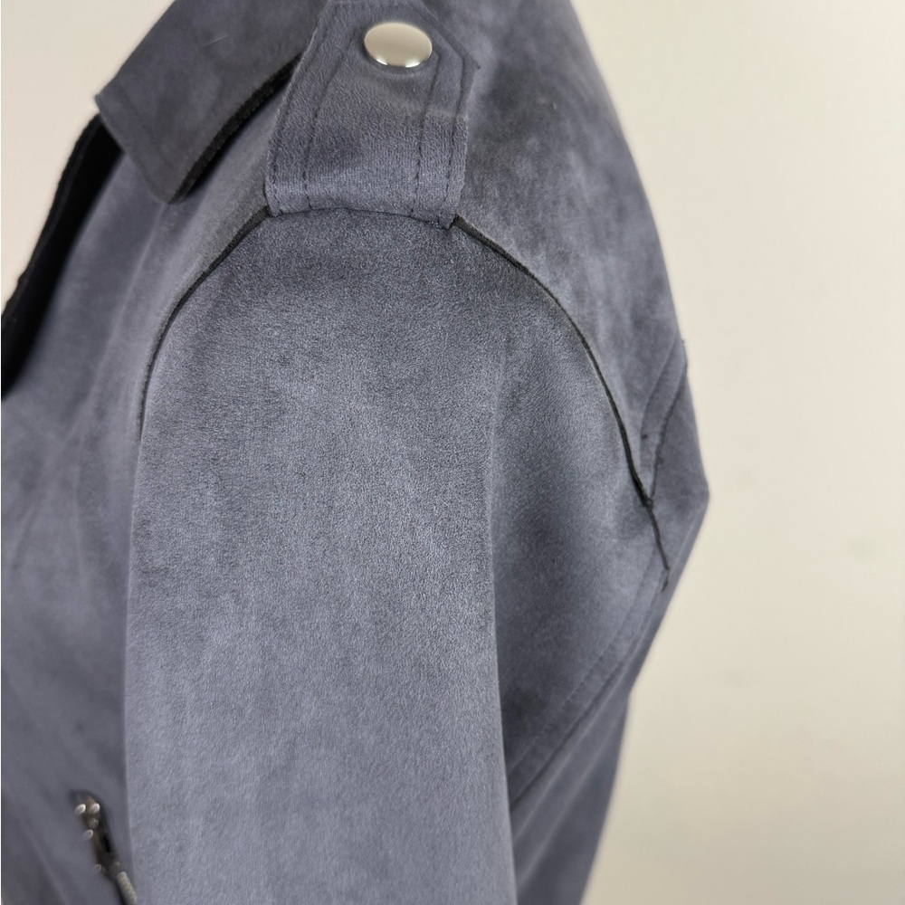 Anthropologie Women's Faux Suede Moto Jacket Gray Size S Zip Pockets - Picture 5 of 11